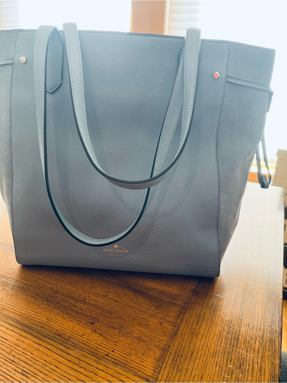 kate spade pebble leather large tote in light blue